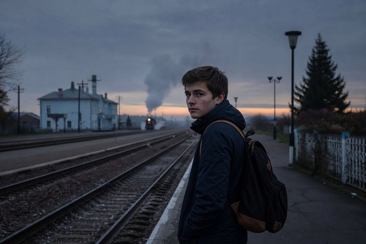 Молодой человек на перроне